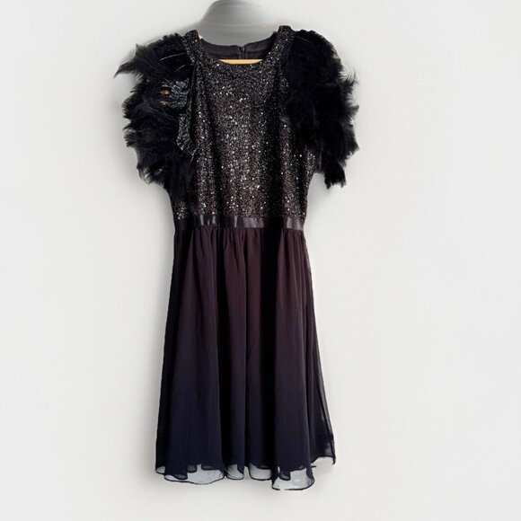 Bbonlinedress Women’s Sequin Feathered Dress Sz 2XL Fairy Dark Romance Cocktail - Picture 1 of 14